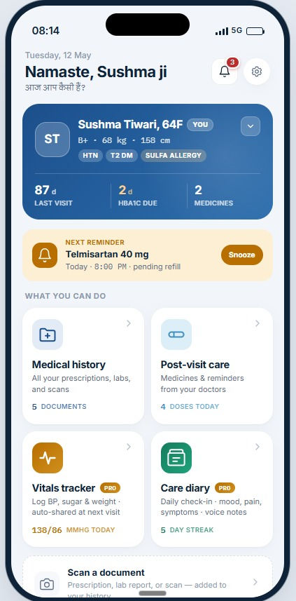 AICA patient home screen